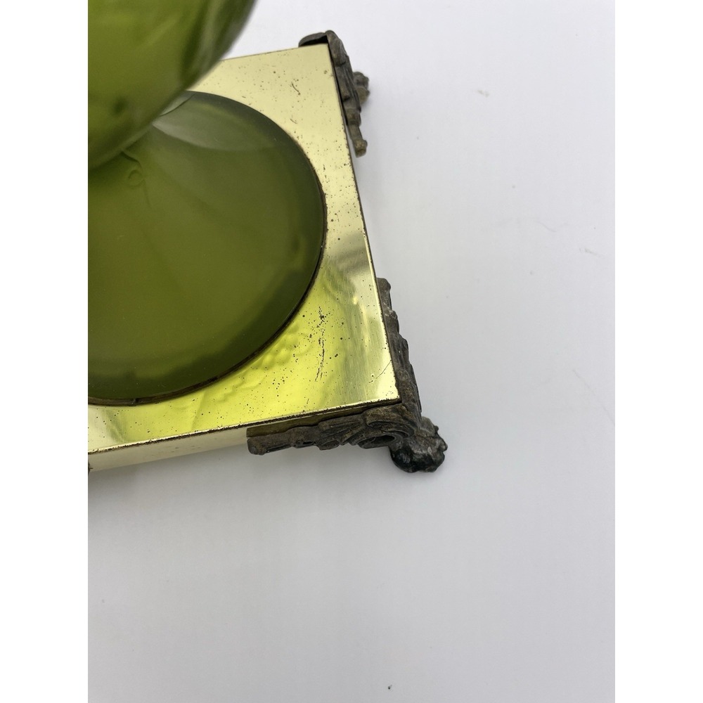 Vtg Granny Core Green Frosted Pedestal Bowl on Brass Claw‎ Foot Base 7.5" Tall - Picture 6 of 8